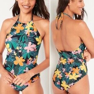 Old Navy Hibiscus Print Plus Size Halter Tie One Piece Swimsuit Plus Size 2X